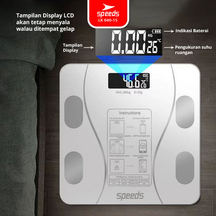 SPEEDS Timbangan Badan Smart Lemak Fat Digital Weight Scale Scales 26cm Fat Scaler USB Aplikasi Pengukur Lemak 040-15