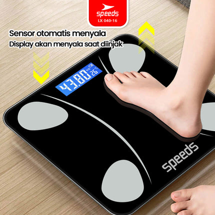 SPEEDS Timbangan Badan Smart Digital Weight Scale Scales 26cm Fitur Lengkap Fat Scaler USB Aplikasi Pengukur Lemak 040-16