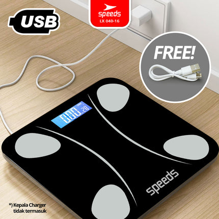 SPEEDS Timbangan Badan Smart Digital Weight Scale Scales 26cm Fitur Lengkap Fat Scaler USB Aplikasi Pengukur Lemak 040-16