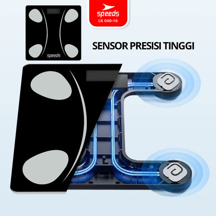 SPEEDS Timbangan Badan Smart Digital Weight Scale Scales 26cm Fitur Lengkap Fat Scaler USB Aplikasi Pengukur Lemak 040-16