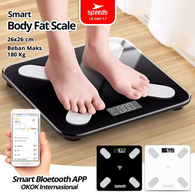 SPEEDS Timbangan Badan Dilengkap Aplikasi Smart Bluetooth 26cm 040-17
