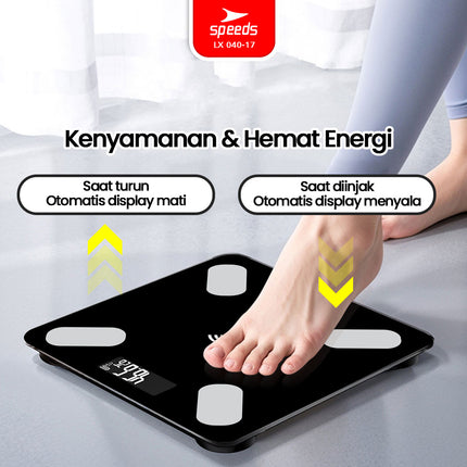 SPEEDS Timbangan Badan Lemak Tinggi Smart Digital Weight Scale Scales 26cm Fat Scaler USB Fitur Lengkap Aplikasi Pengukur Lemak 040-17