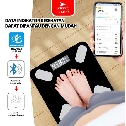 SPEEDS Timbangan Badan Lemak Tinggi Smart Digital Weight Scale Scales 26cm Fat Scaler USB Fitur Lengkap Aplikasi Pengukur Lemak 040-17