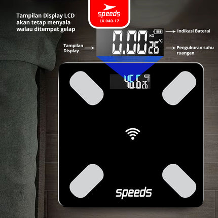SPEEDS Timbangan Badan Lemak Tinggi Smart Digital Weight Scale Scales 26cm Fat Scaler USB Fitur Lengkap Aplikasi Pengukur Lemak 040-17