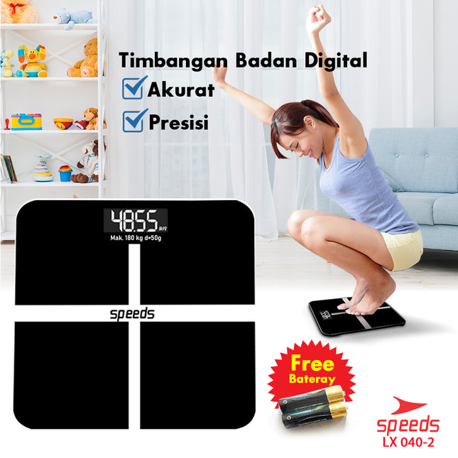 SPEEDS Timbangan Berat Badan Digital Mini Kaca With Temperature Timbangan Lemak 040-2
