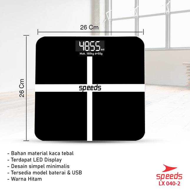 SPEEDS Timbangan Berat Badan Digital Mini Kaca With Temperature Timbangan Lemak 040-2