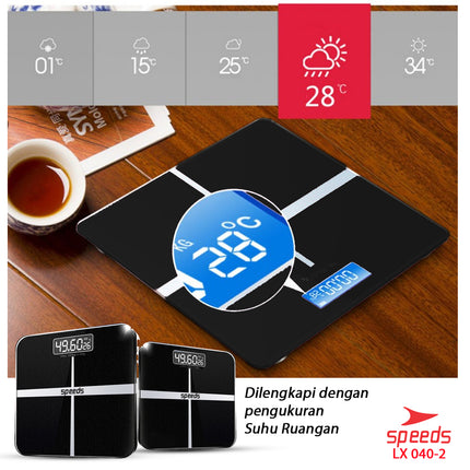 SPEEDS Timbangan Berat Badan Digital Mini Kaca With Temperature Timbangan Lemak 040-2