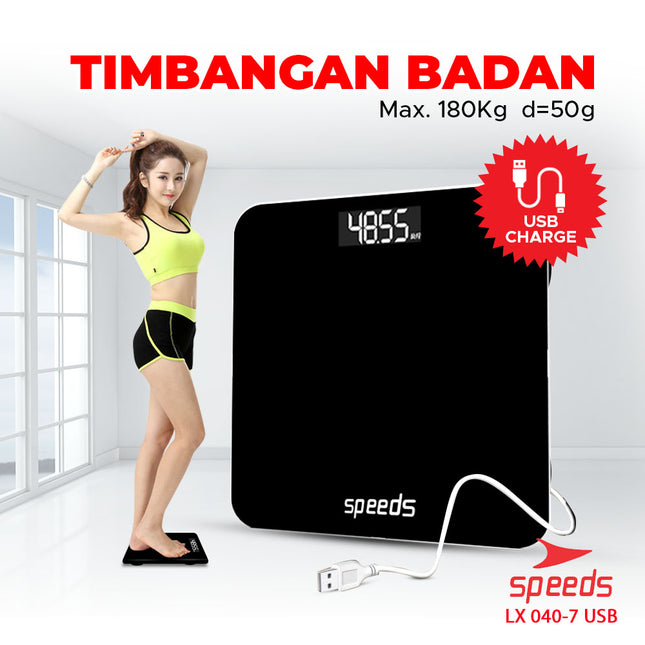 SPEEDS Timbangan Badan Digital Scale Kaca Berat Max 180 Kg Original Impor 040-7