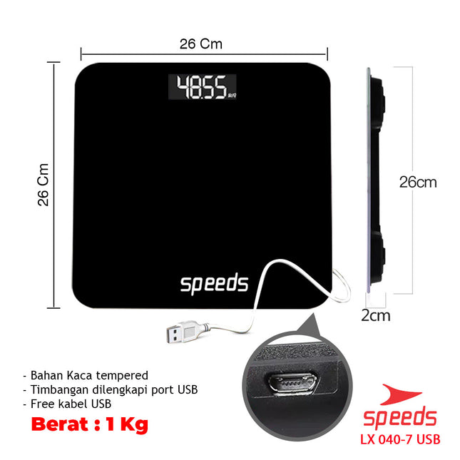 SPEEDS Timbangan Badan Digital Scale Kaca Berat Max 180 Kg Original Impor 040-7