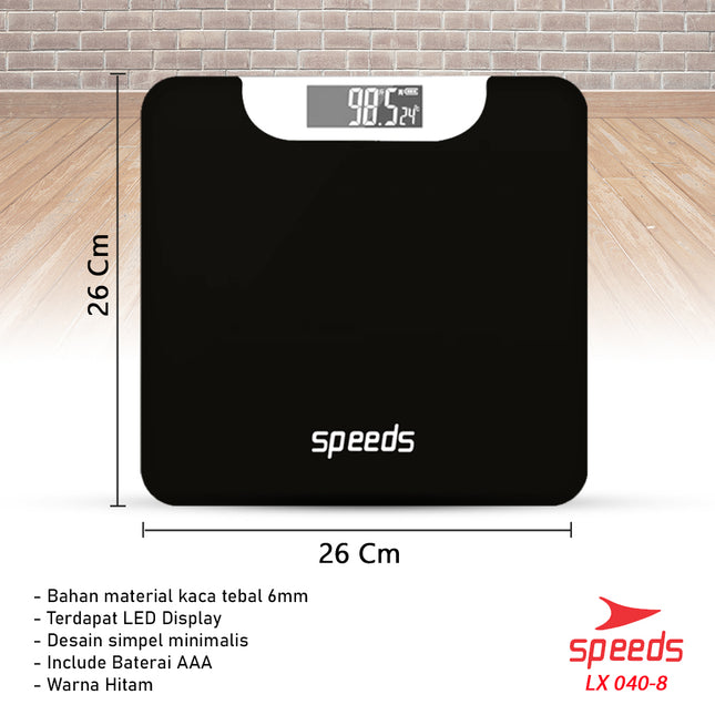 SPEEDS Timbangan Badan Digital 180kg scale kaca Berat Mini Max 040-8