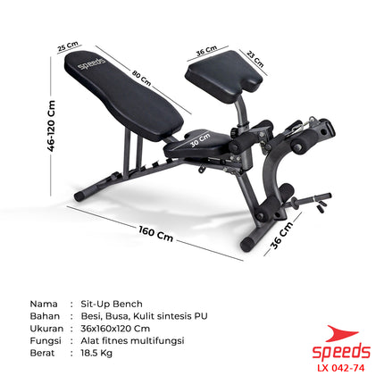 SPEEDS Fitness Bench Alat Olahraga Gym Multifungsi 042-74