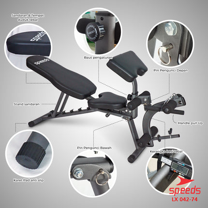 SPEEDS Fitness Bench Alat Olahraga Gym Multifungsi 042-74