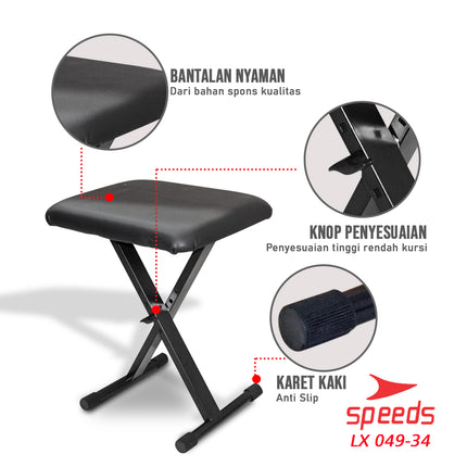 SPEEDS Alat Musik Kursi Lipat Kursi Untuk Piano Kursi Portable Untuk Anak dan Dewasa Tunggal 049-34