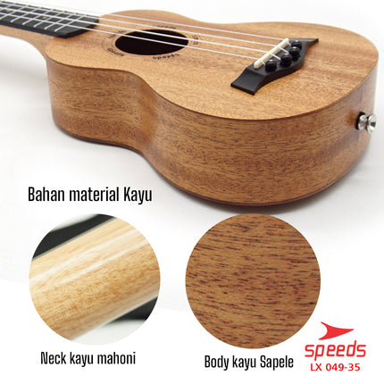 SPEEDS Ukulele Soprano Ukulele 4 Senar Ukulele 21 Inch Akustik Kualitas Kayu Premium 049-35