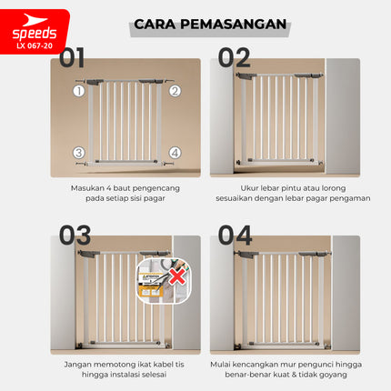SPEEDS Baby Safety Gate Pagar Pintu Bayi Pagar Pengaman Bayi Pembatas Bayi Anak Tangga Dapur Kamar Mandi Safe Gate Keluarga 067-20