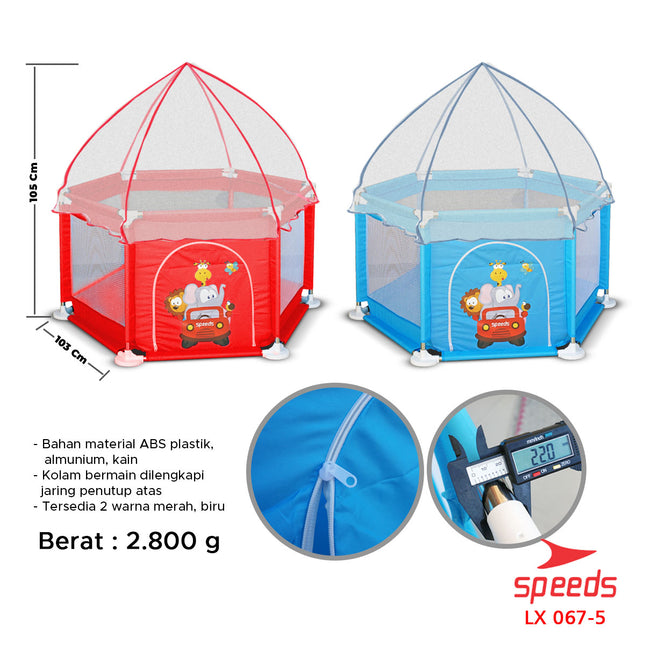 SPEEDS Kolam Mandi Bola Anak Playpen Anak Mini Kelambu Bayi Mainan Anak Dengan Jaring Net 067-5