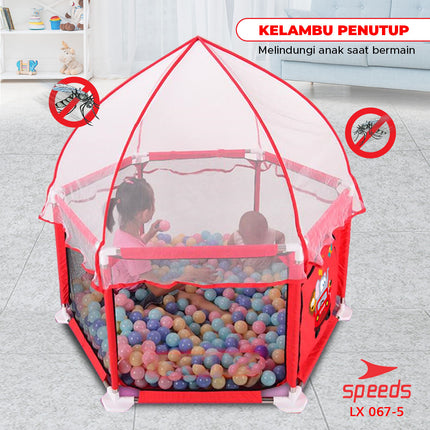 SPEEDS Kolam Mandi Bola Anak Playpen Anak Mini Kelambu Bayi Mainan Anak Dengan Jaring Net 067-5