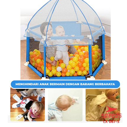 SPEEDS Kolam Mandi Bola Anak Playpen Anak Mini Kelambu Bayi Mainan Anak Dengan Jaring Net 067-5