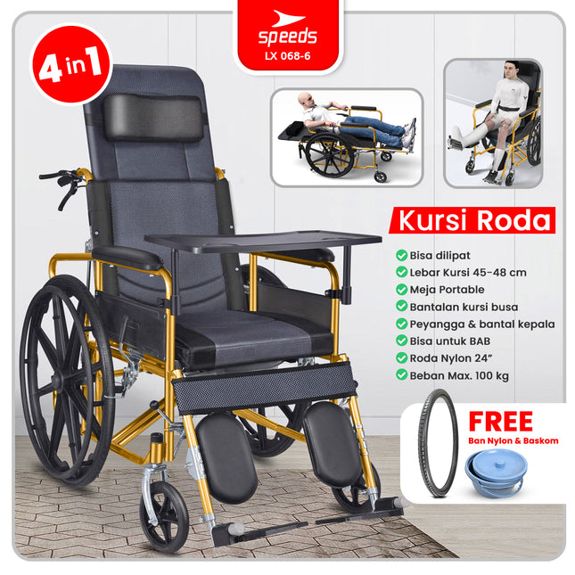SPEEDS Kursi Roda 4in1 Travel Bisa Masuk Pesawat Bisa Dilipat Fitur Lengkap Wheel Chair Alluminium 068-6