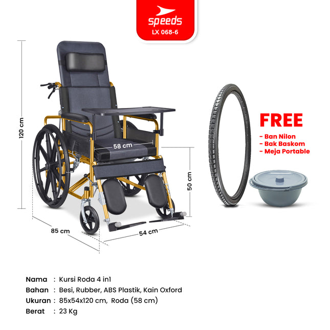 SPEEDS Kursi Roda 4in1 Travel Bisa Masuk Pesawat Bisa Dilipat Fitur Lengkap Wheel Chair Alluminium 068-6