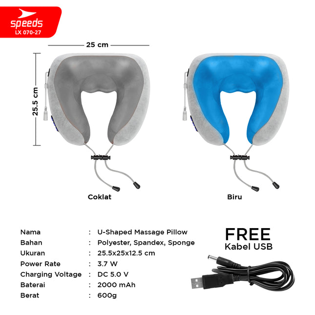 SPEEDS Bantal Pijat Elektrik Leher Massage Neck Alat Pijat Terapi Pegal-pegal Elektrik 070-27