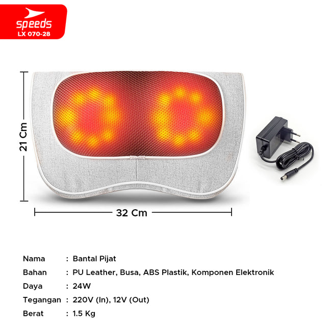 SPEEDS Bantal Pijat 20 Kepala Pijat Multifungsi Massage Pillow Portabel Alat PIjat Leher Elektrik 070-28