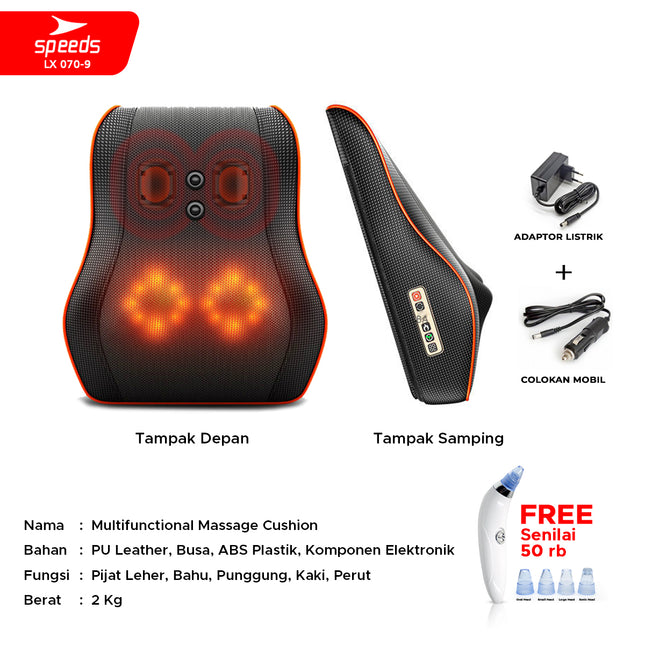 SPEEDS Bantal Pijat Massage Portable Alat Pijat Elektrik Bantal Pijat Alat Pijat Terapi 070-9