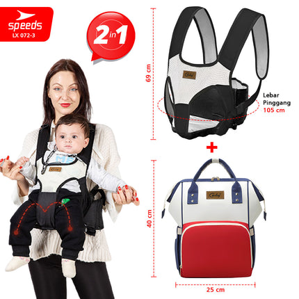 SPEEDS Gendongan Bayi + Tas Backpack Gedongan Bayi Hipseat Baby Carrier Ransel Depan 072-3