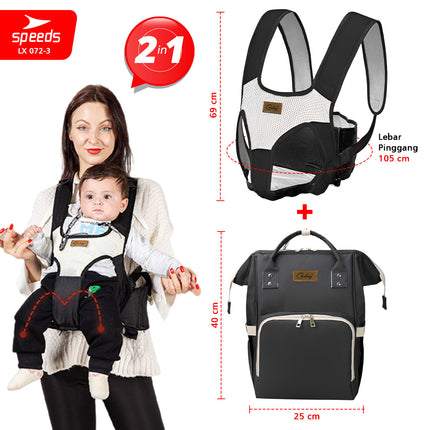 SPEEDS Gendongan Bayi + Tas Backpack Gedongan Bayi Hipseat Baby Carrier Ransel Depan 072-3