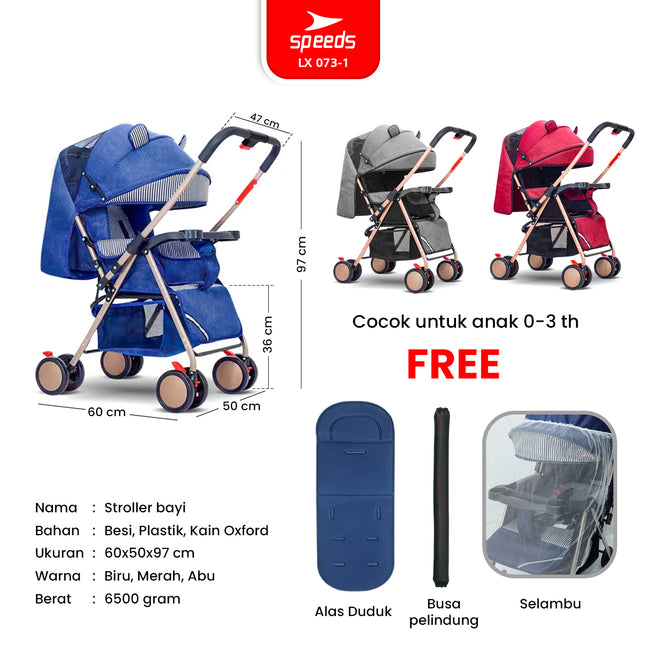SPEEDS Stroller Anak Newborn Baby Premium Bayi Stroller Kereta Dorong Bayi Fitur Lengkap 073-1