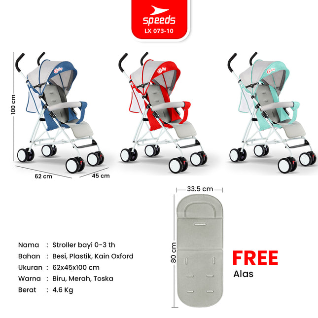 SPEEDS Stroller Kereta Dorong  Portabel Fitur Lengkap Anak Premium Bayi Kelambu Full Cover Traveling LX 073-10