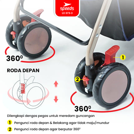 SPEEDS Stroller Anak Full Cover  Portabel Premium Newborn Baby Stroller Travel 2 Fitur Lengkap Kereta Dorong Bayi LX 073-3
