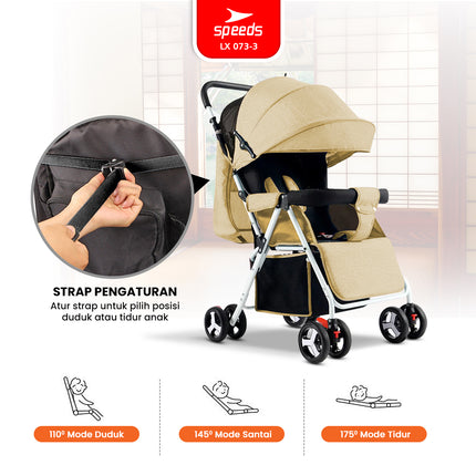 SPEEDS Stroller Anak Full Cover  Portabel Premium Newborn Baby Stroller Travel 2 Fitur Lengkap Kereta Dorong Bayi LX 073-3