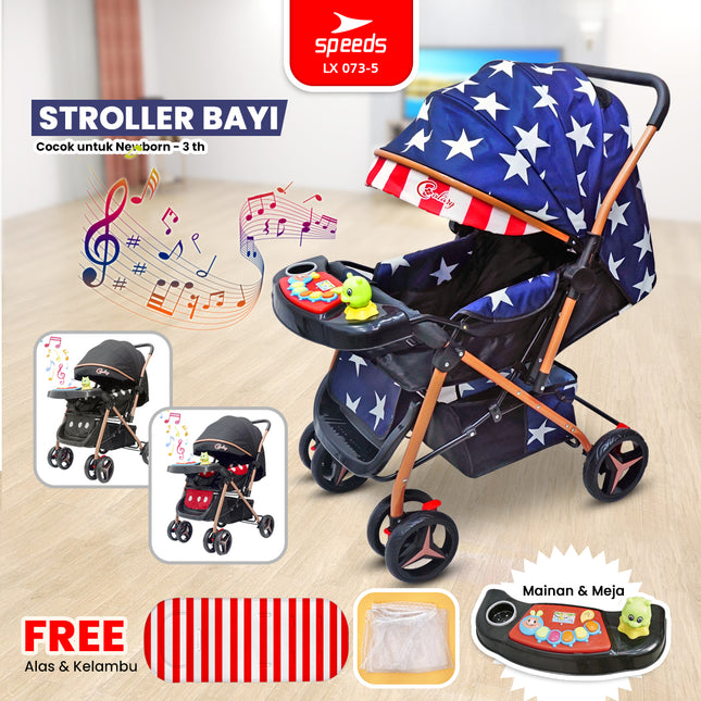 SPEEDS Stroller Anak Kereta Dorong Bayi Full Cover Traveling 2 Fitur Lengkap Portabel Premium Newborn Baby Stroller LX 073-5