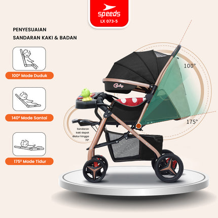 SPEEDS Stroller Anak Kereta Dorong Bayi Full Cover Traveling 2 Fitur Lengkap Portabel Premium Newborn Baby Stroller LX 073-5