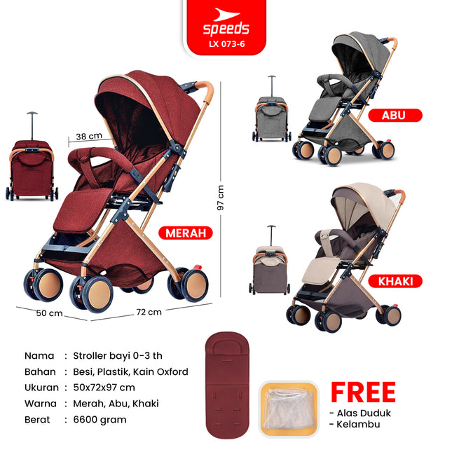 SPEEDS Stroller Anak Newborn Baby Lipat Premium Portabel Bayi Stroller Kereta Dorong Bayi 073-6
