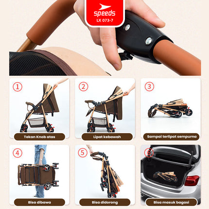 SPEEDS Stroller Anak Full Cover 2 Fitur Lengkap Kereta Dorong Bayi Newborn Baby Stroller Travel Indoor Oudoor Portabel Premium LX 073-7