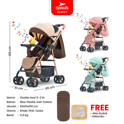 SPEEDS Stroller Anak Full Cover 2 Fitur Lengkap Kereta Dorong Bayi Newborn Baby Stroller Travel Indoor Oudoor Portabel Premium LX 073-7