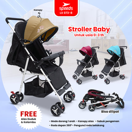 SPEEDS Stroller Kereta Dorong Anak Traveling Outdoor Fitur Lengkap Premium Bayi Portabel Kelambu Full Cover LX 073-8