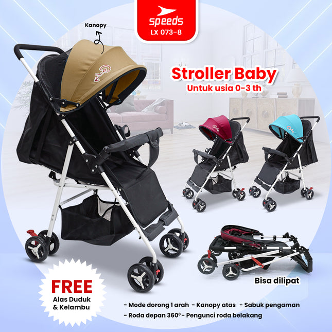 SPEEDS Stroller Kereta Dorong Anak Traveling Outdoor Fitur Lengkap Premium Bayi Portabel Kelambu Full Cover LX 073-8