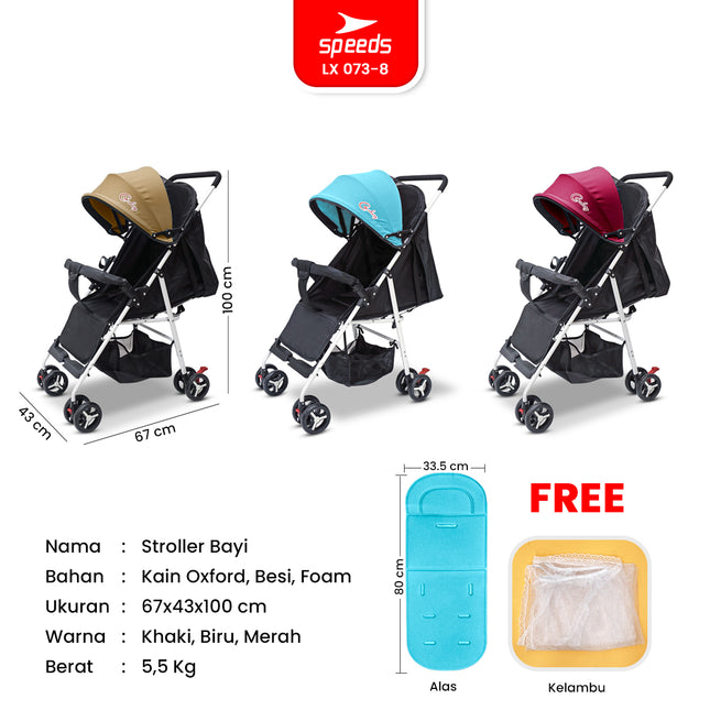 SPEEDS Stroller Kereta Dorong Anak Traveling Outdoor Fitur Lengkap Premium Bayi Portabel Kelambu Full Cover LX 073-8