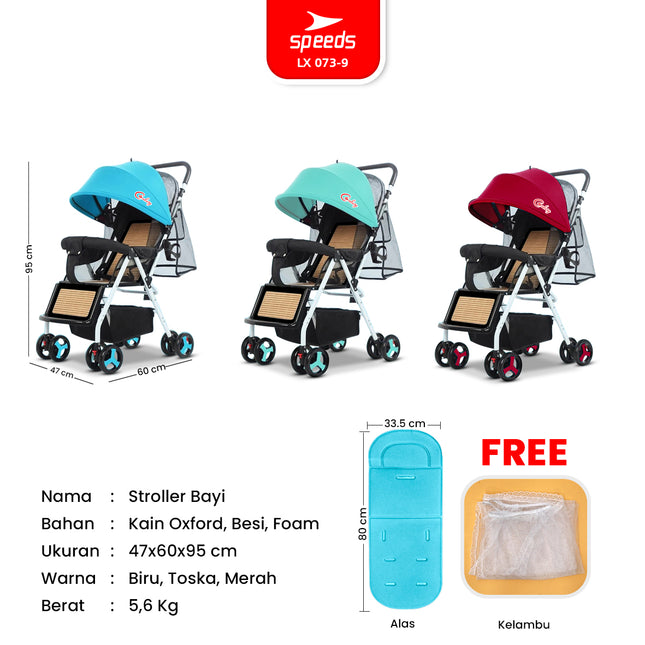 SPEEDS Stroller Newborn Baby Anak Kereta Dorong 2 Fitur Lengkap Bayi Portabel Premium Stroller Travel Full Cover LX 073-9