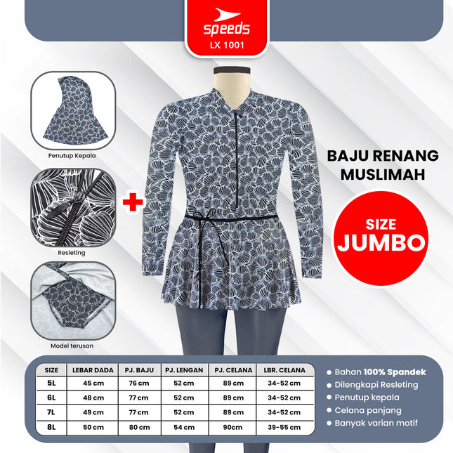 SPEEDS Baju Renang Wanita Muslim Jumbo 5L 6L 7L 8L 1001