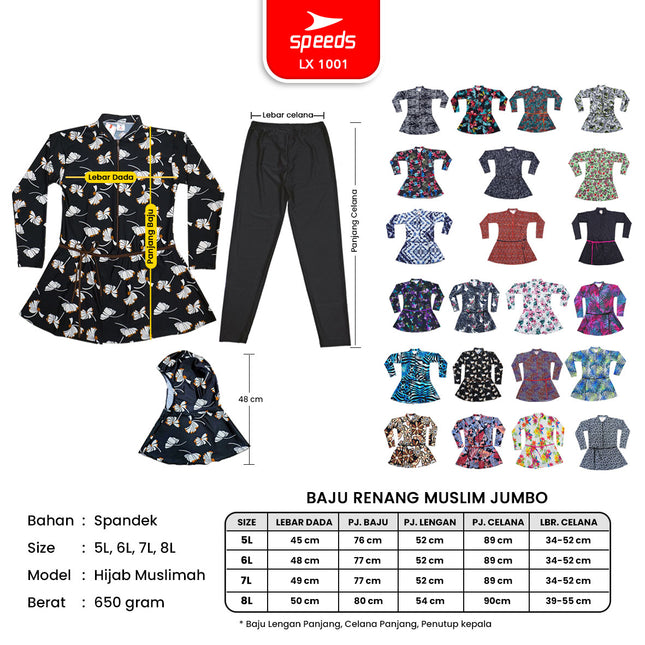 SPEEDS Baju Renang Wanita Muslim Jumbo 5L 6L 7L 8L 1001