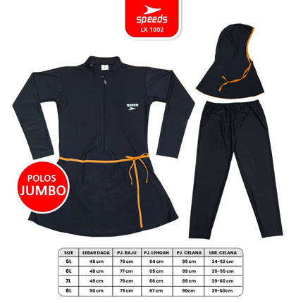 SPEEDS Baju Renang Sport Wanita Muslim Wear Swimdress Jumbo 5L 6L 7L 8L Bahan Spandex Pakaian Renang 1002
