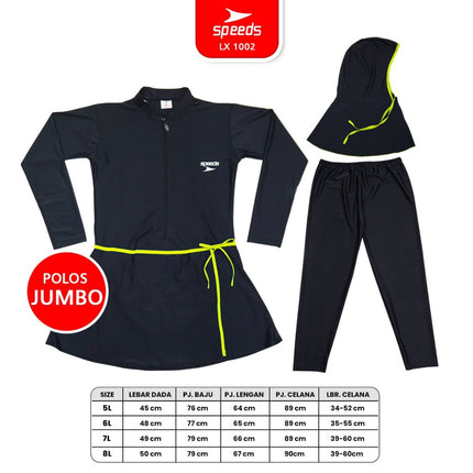SPEEDS Baju Renang Sport Wanita Muslim Wear Swimdress Jumbo 5L 6L 7L 8L Bahan Spandex Pakaian Renang 1002