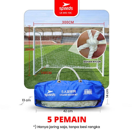SPEEDS Jaring Gawang Sepak Bola 7x2m Bahan Nylon Profesional Futsal Soccer Net Goals Standard 045-10
