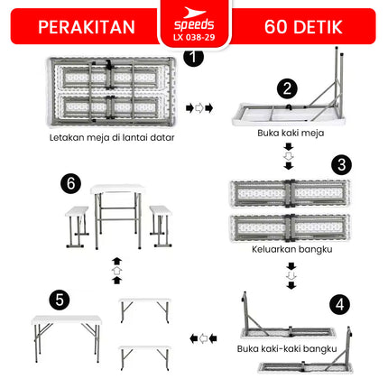 SPEEDS Meja Lipat Plastik SET 113x62x71cm 038-29