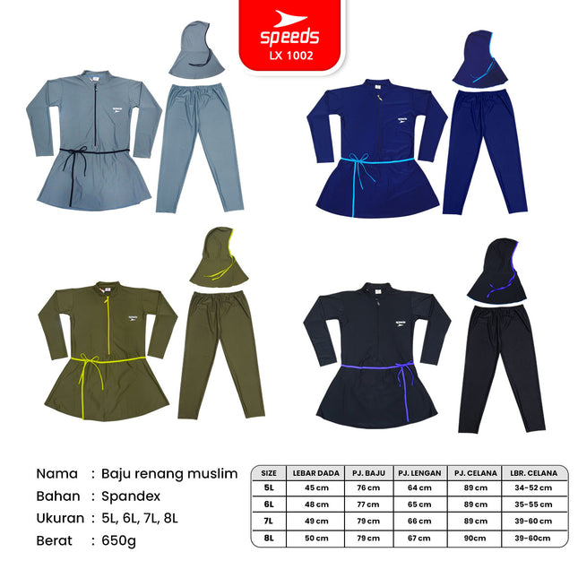 SPEEDS Baju Renang Wanita Muslim Jumbo 5L 6L 7L 8L 1002