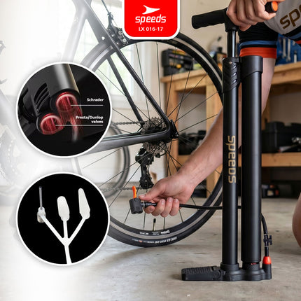 SPEEDS Pompa Angin Floor Pump 160 PSI Dual Tube Air Portabel Pompa Ban Serbaguna 016-17